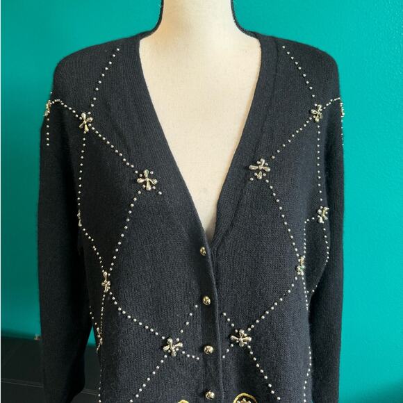 Vintage Karen Scott Angora Silk Lambswool Black Beaded Sweater Women's 2X - Picture 2 of 10